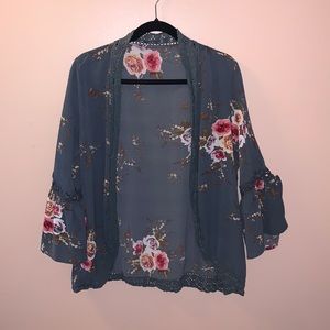 Navy Floral cardigan; size M